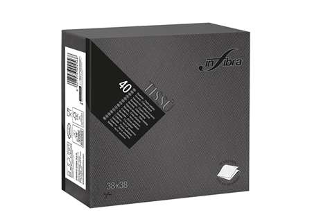 Image de SERVIETTES TISSUS 2 PLIS 38x38 PURE OUATE - NOIR