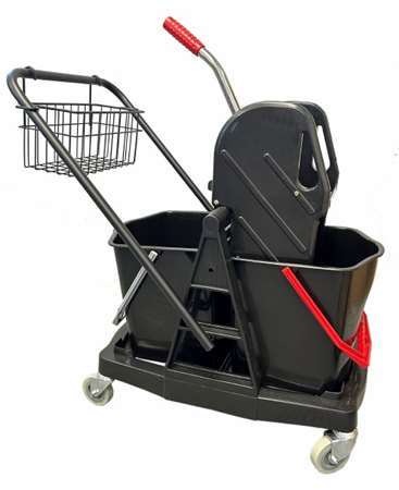 Image de CHARIOT DE LAVAGE BLACK 2 SEAUX + PRESSE + PANIER